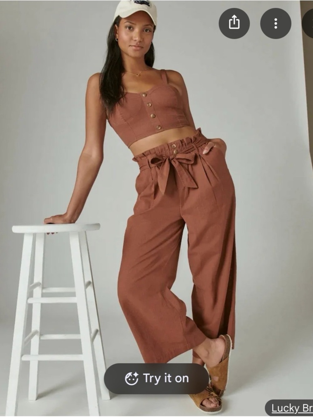 Lucky Brand Rust Brown Set Wide-Leg Tie-Waist Pants and Top
